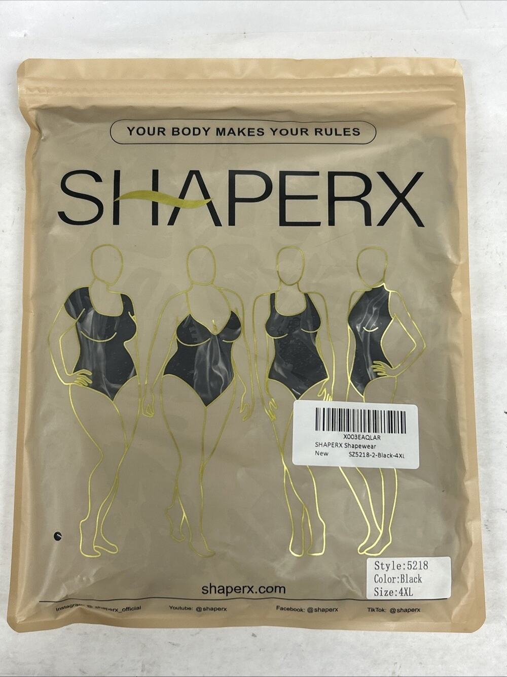 Shaperx Shapewear Bodysuit 5218 Black 4XL NEW!!!